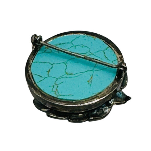 Vtg925 Sterling Turquoise Marcasite Flower Pearl Pin/Brooch 1.25"x1.25" 11.37 Gr - Picture 2 of 7